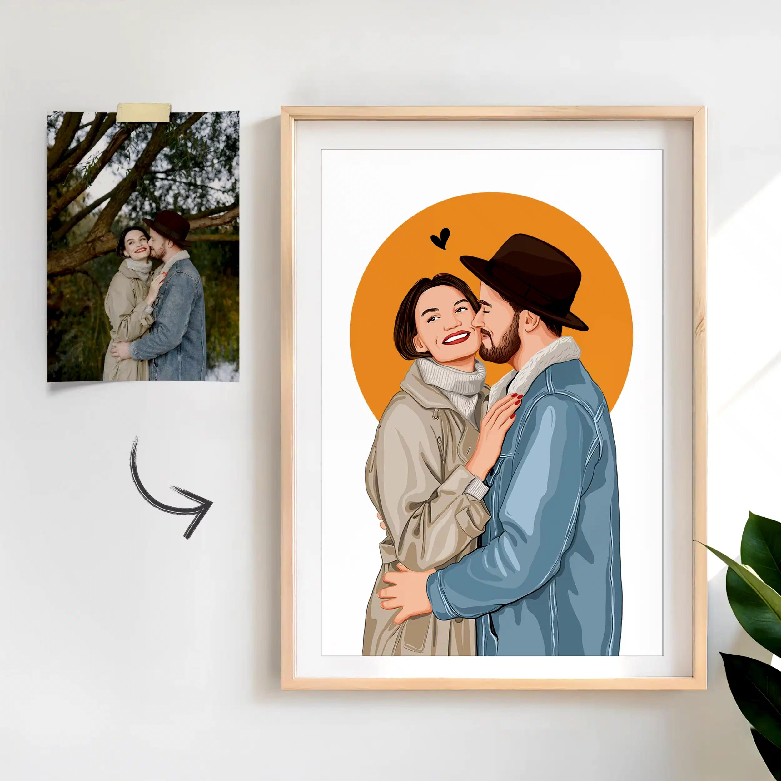 Aşkınızı cartoon çizim tarzında hem romantik hem de eğlenceli bir tabloya dönüştürebiliriz 💑